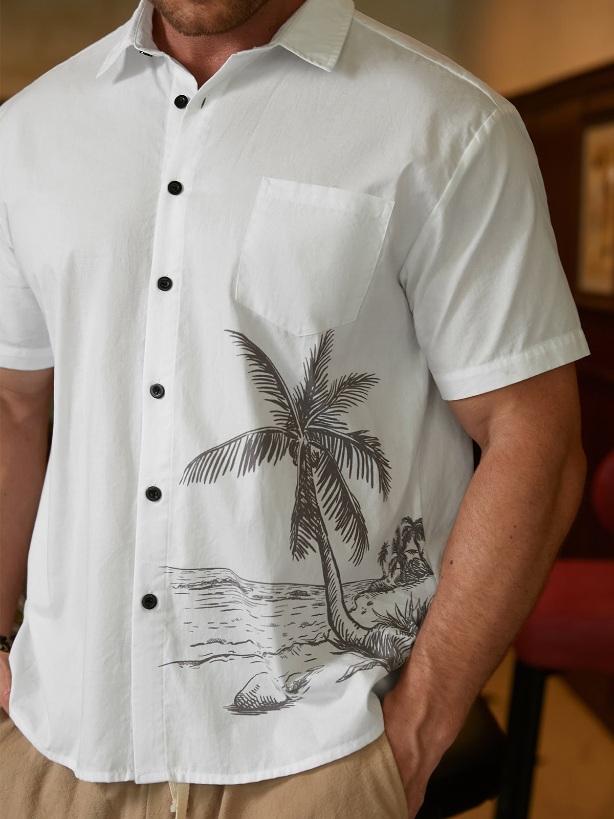 Hardaddy® Cotton Coconut Tree Chest Pocket Resort Shirt