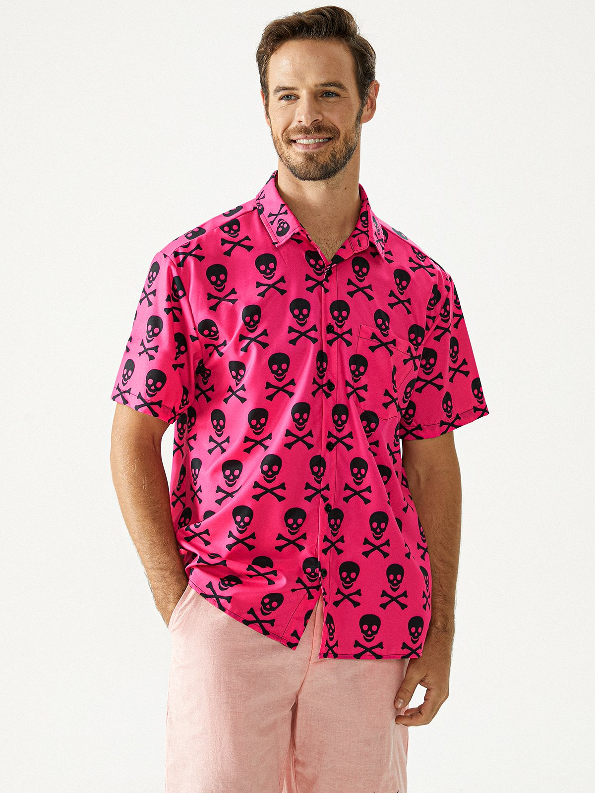 Hardaddy Funky Skull Chest Pocket Short Sleeve Hawaiian Shirt