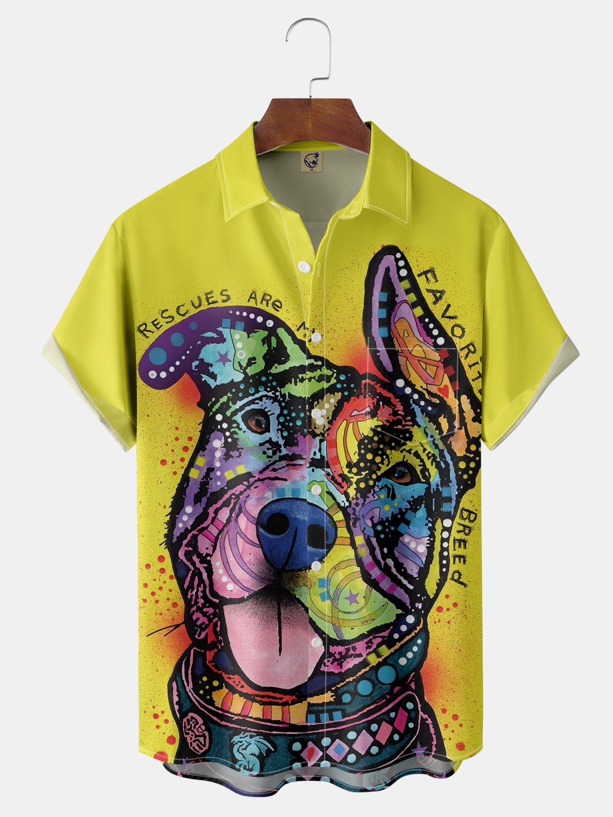 Dog Illustration Chest Pocket Short Sleeve Casual Shirt