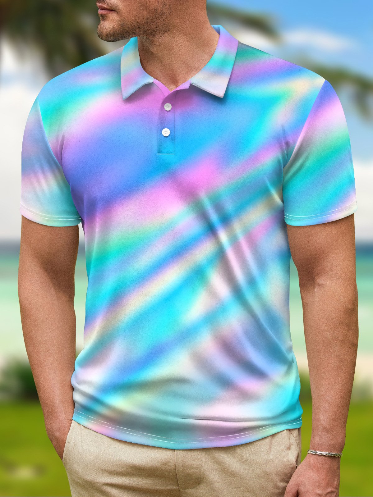 Hardaddy Ombre Button Short Sleeve Polo Shirt