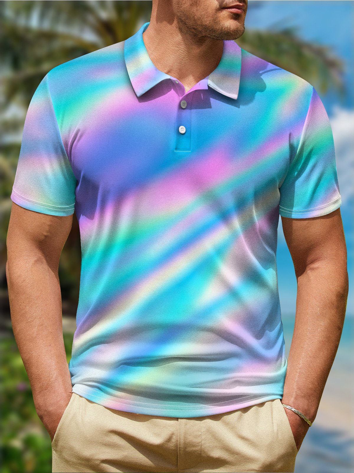 Hardaddy Ombre Button Short Sleeve Polo Shirt