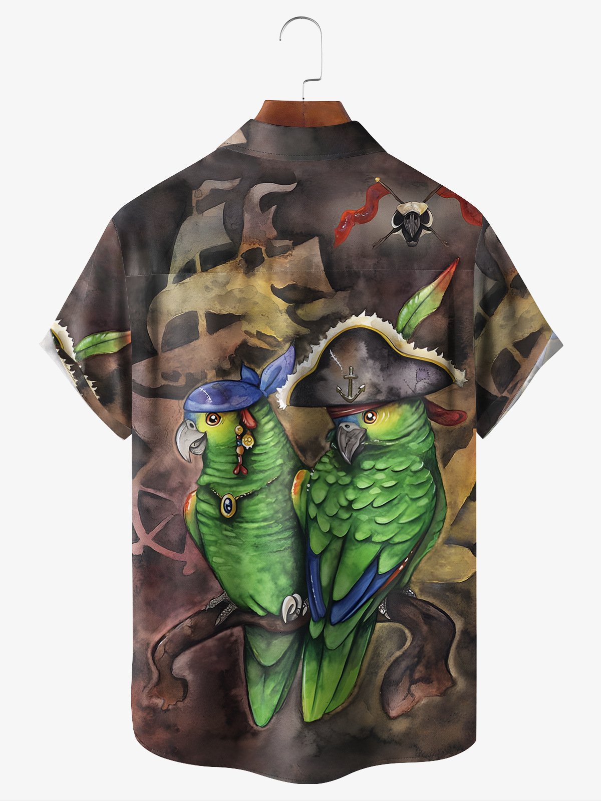 Pirate Parrot Chest Pocket Short Sleeve Hawaiian Shirt