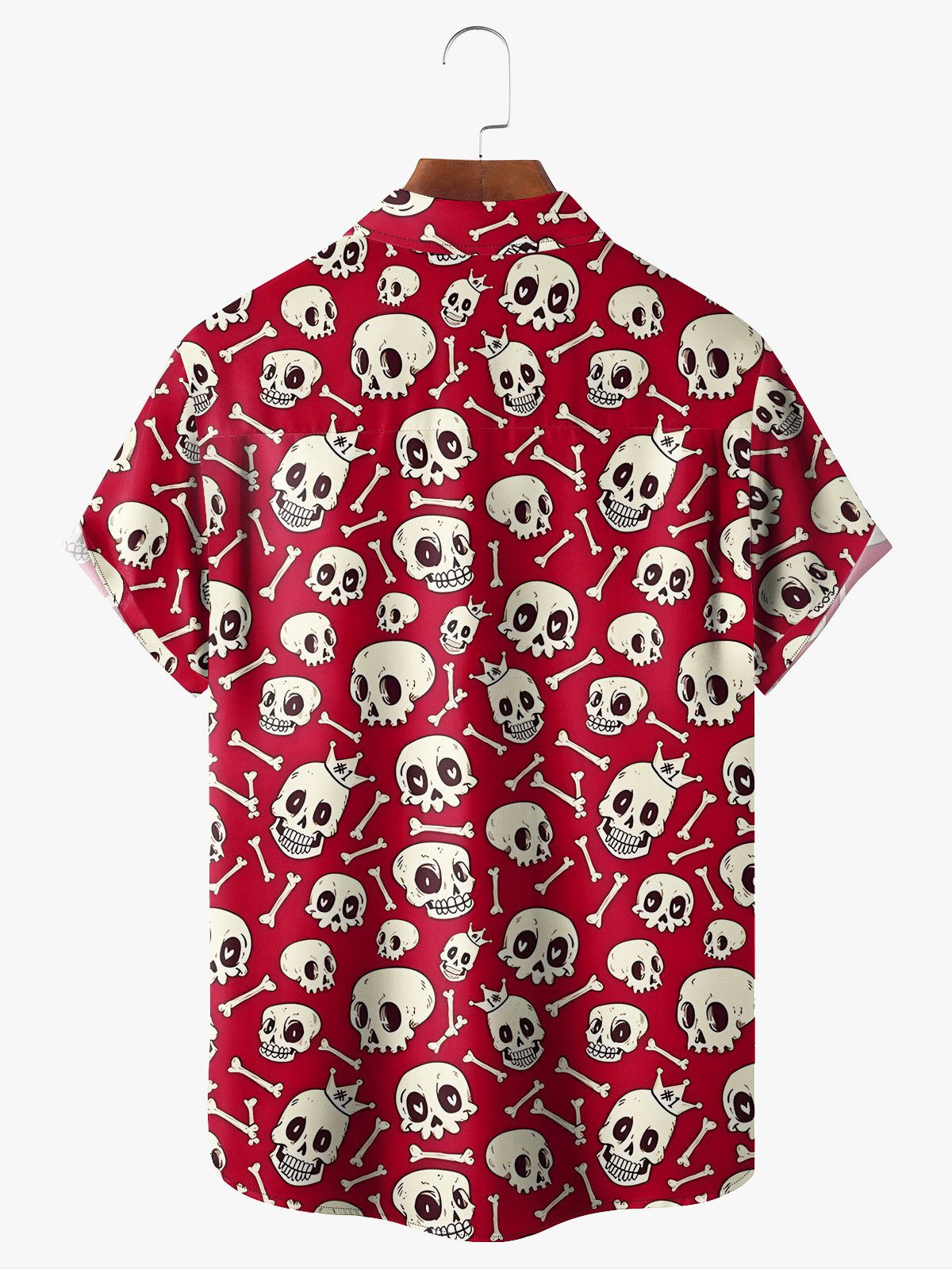 Hardaddy Music Punk Culture Skull Chest Pocket Red Regular Fit Short Sleeve Hawaiian Shirt For Men