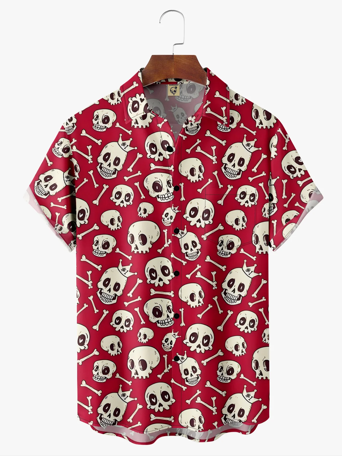 Hardaddy Music Punk Culture Skull Chest Pocket Red Regular Fit Short Sleeve Hawaiian Shirt For Men