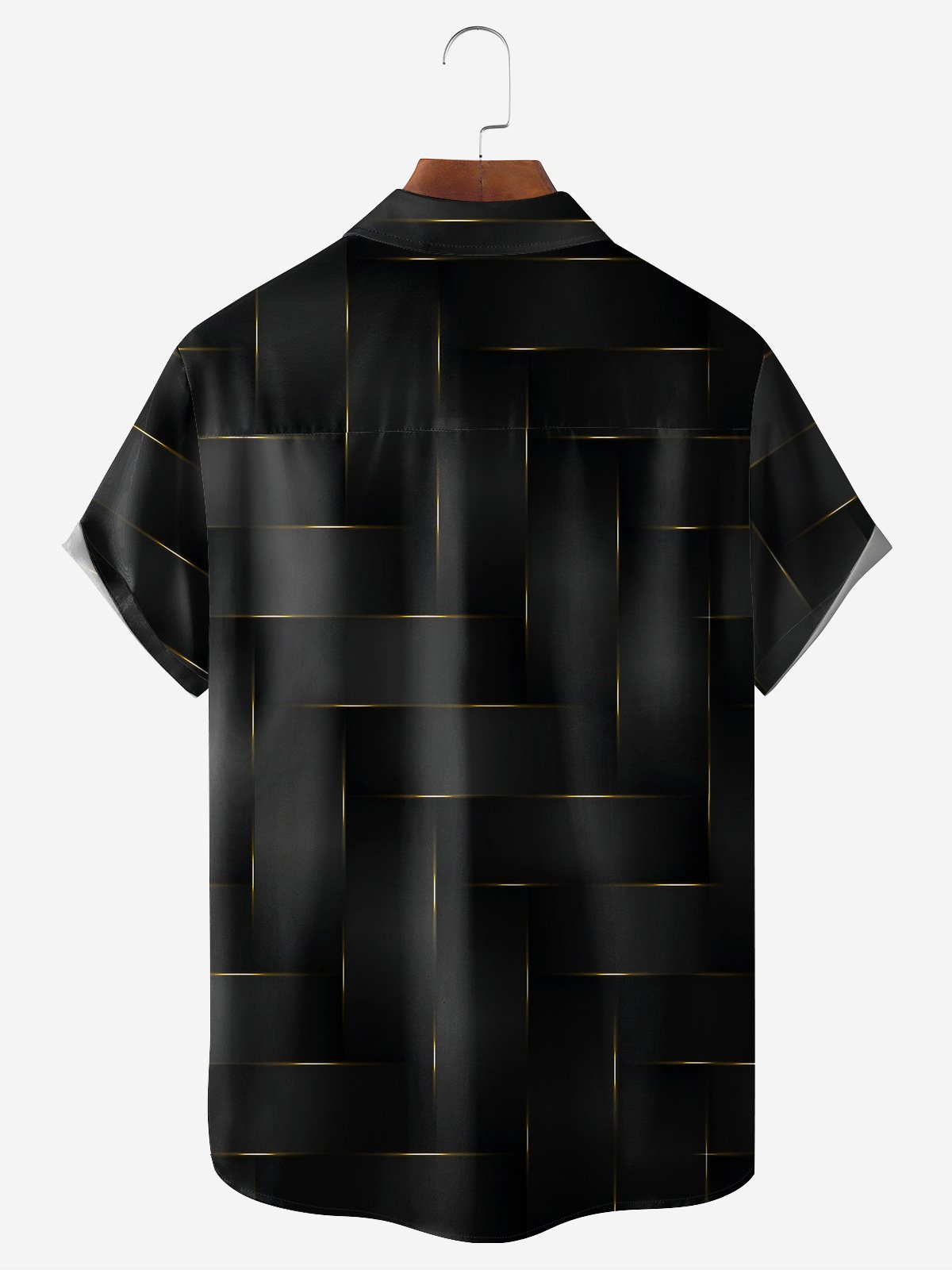 Hardaddy Black Gold Geometric Pattern Chest Pocket Short Sleeve Casual Shirt