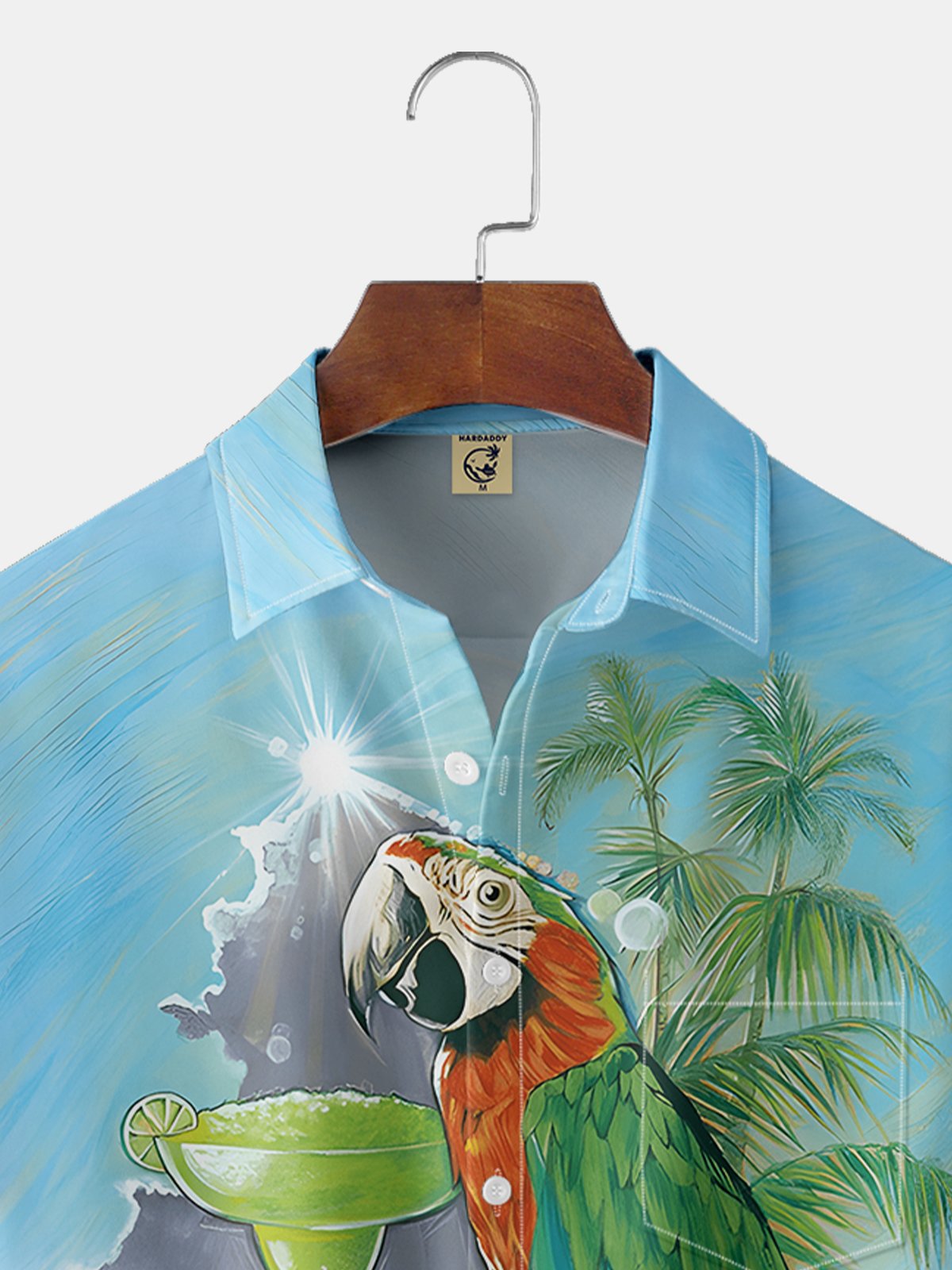 Moisture-wicking Vintage Parrot Guitar Chest Pocket Hawaiian Shirt