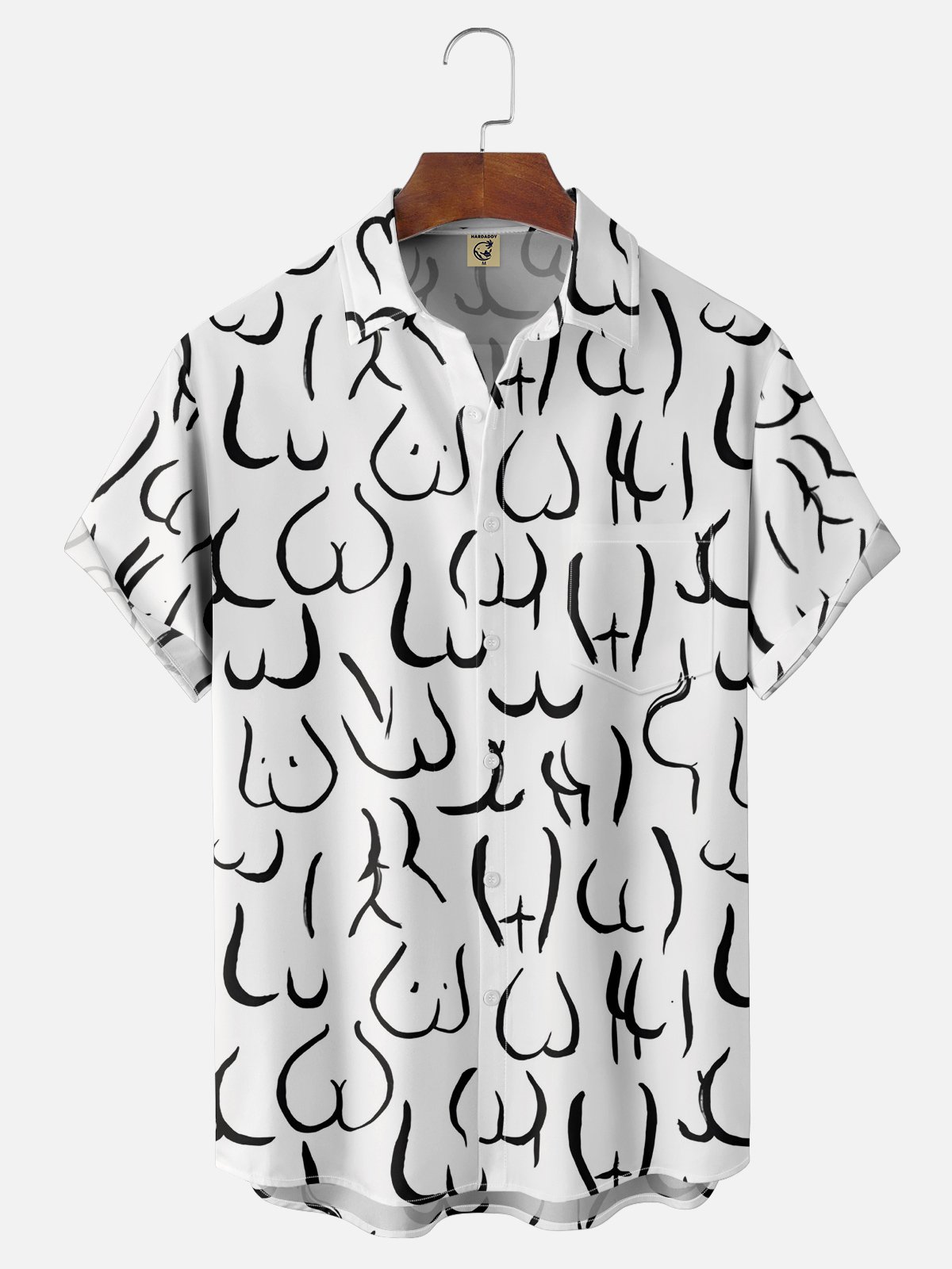 Hardaddy Moisture-wicking Fun Line Art Chest Pocket Hawaiian Boob Shirt For Men