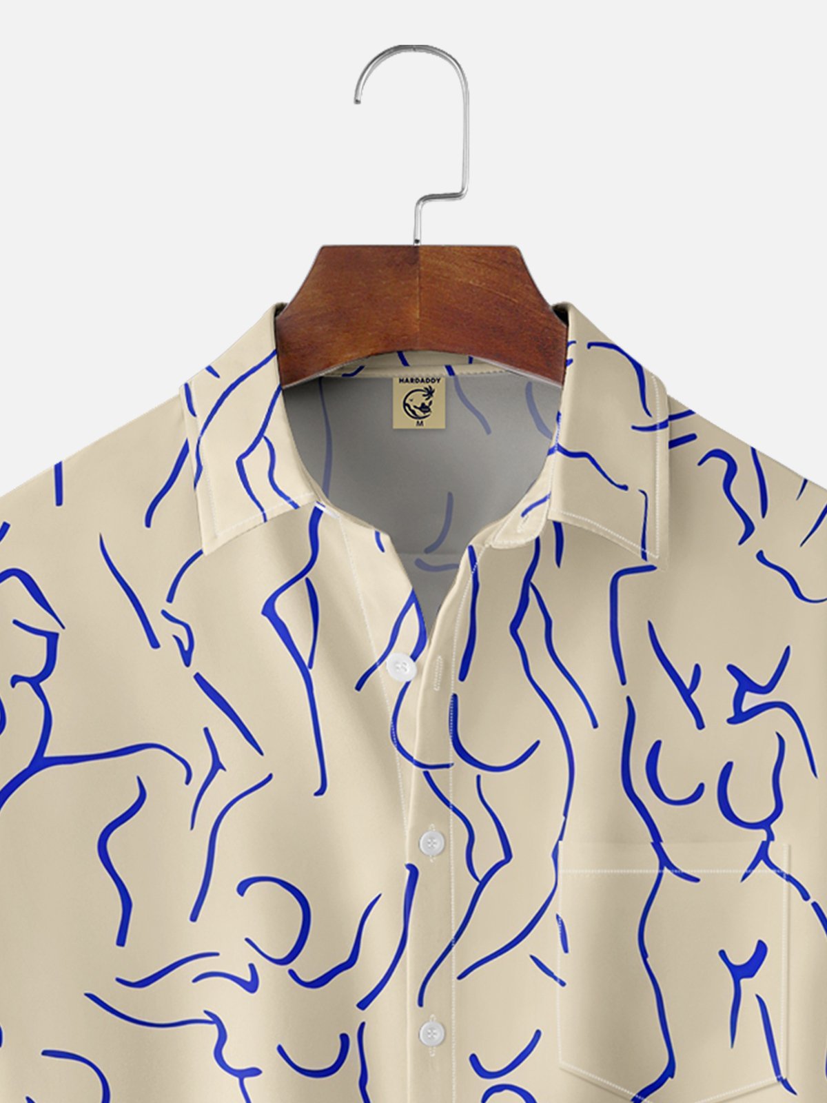 Hardaddy Moisture-wicking Art Blue Abstract Line Drawing Chest Pocket Hawaiian Titty Shirt