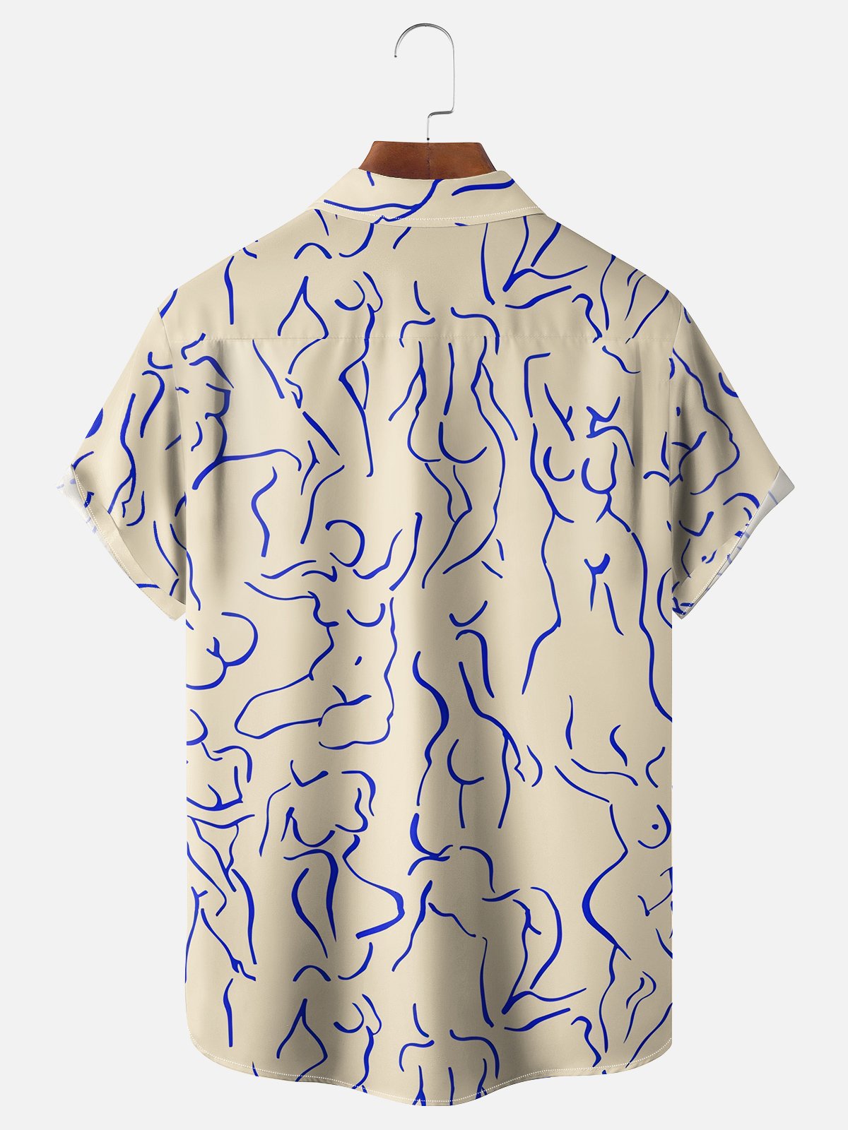 Hardaddy Moisture-wicking Art Blue Abstract Line Drawing Chest Pocket Hawaiian Titty Shirt