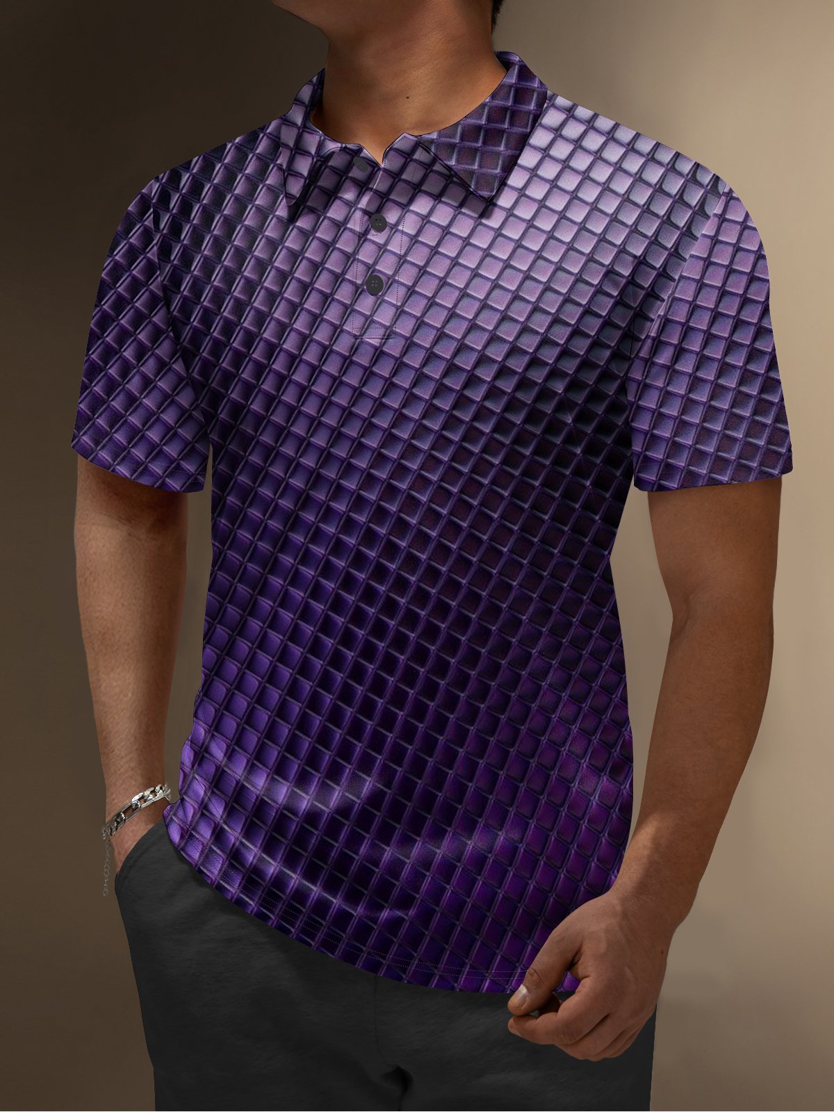 Moisture Wicking Golf Polo 3D Gradient Color Abstract Geometry