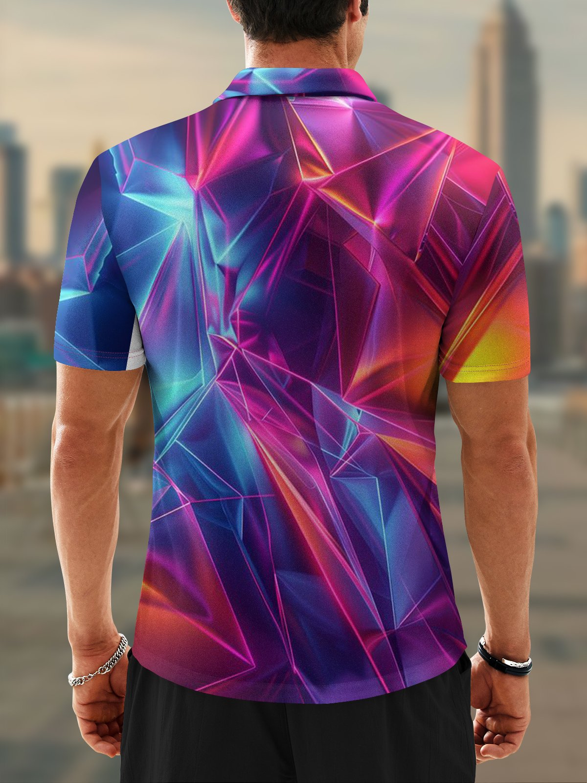 Moisture Wicking Golf Polo 3D Gradient Color Abstract Geometry