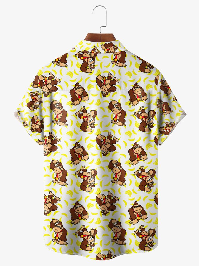 Tall Size Moisture-wicking Breathable Monkey Chest Pocket Hawaiian Shirt