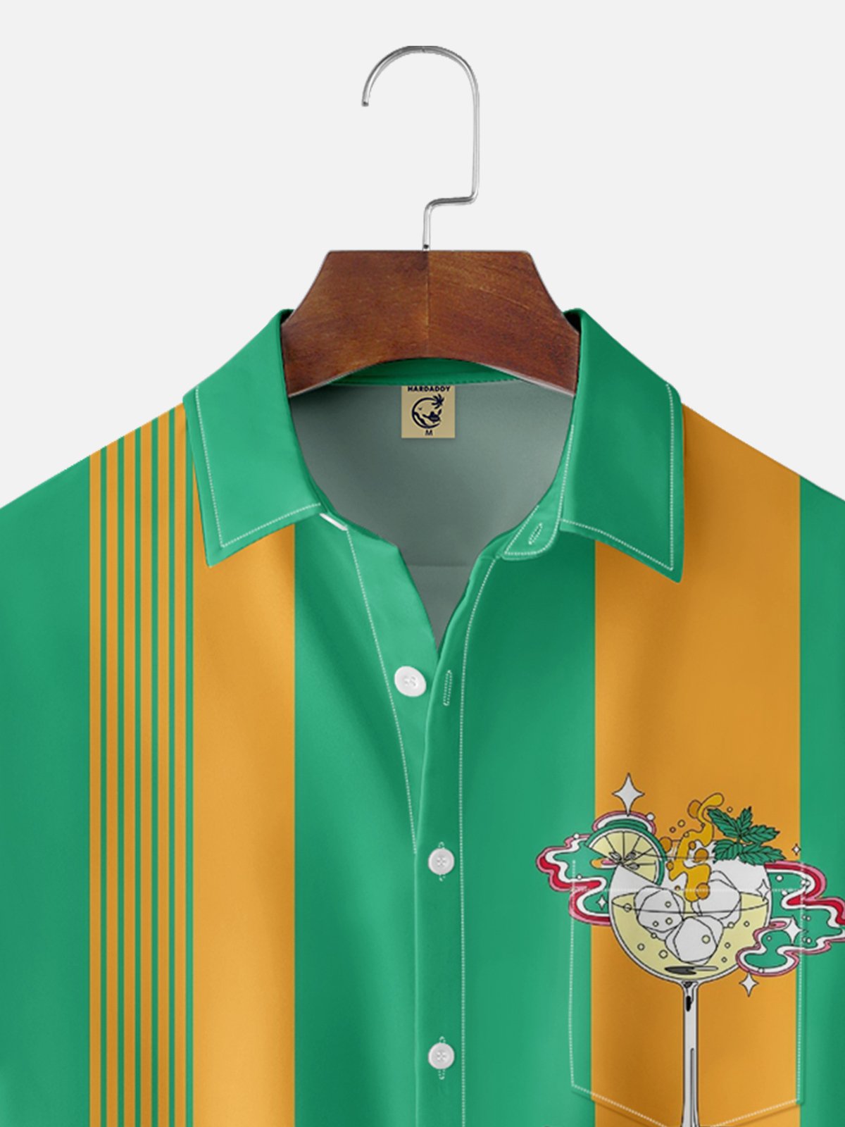 Moisture-wicking Cocktail Art Painting Chest Pocket Bowling Shirt