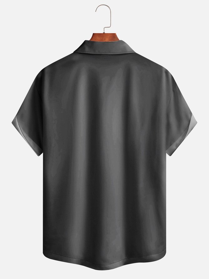 Tall Size Moisture-wicking Color-block Bowling Shirt