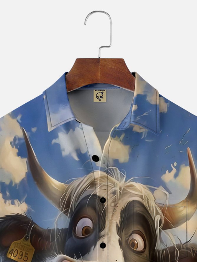 Tall Size Moisture-wicking Dairy Cow Chest Pocket Hawaiian Shirt