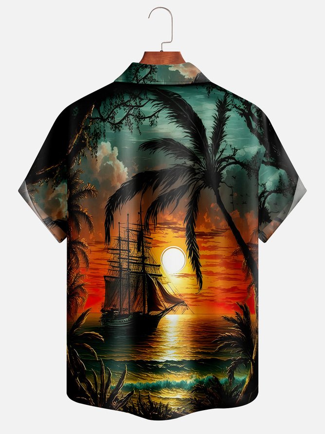 Tall Size Moisture-wicking Beach Sunset Aloha Shirt