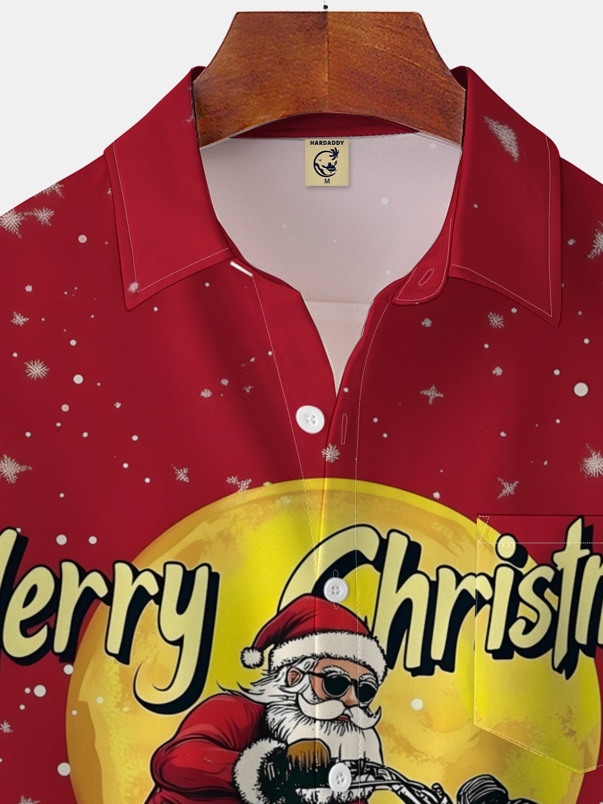 Moisture-wicking Motorcycle Santa Chest Pocket Hawaiian Shirt