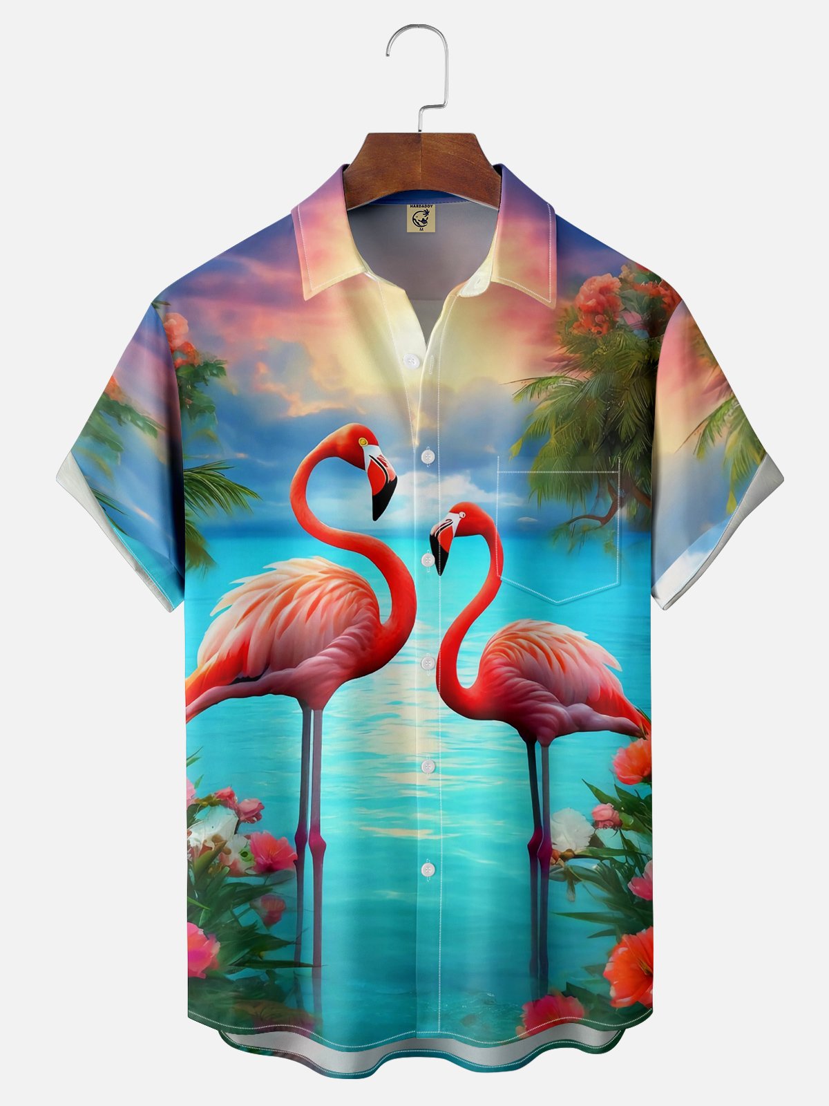 Moisture-wicking Flamingo Chest Pocket Hawaiian Shirt