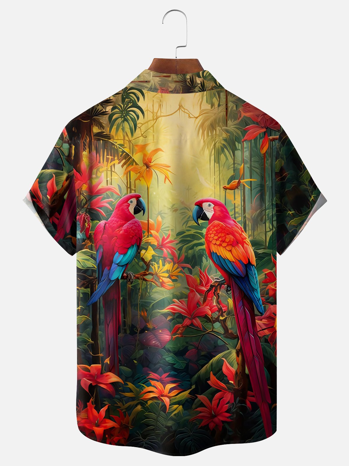 Moisture-wicking Parrots Chest Pocket Hawaiian Shirt