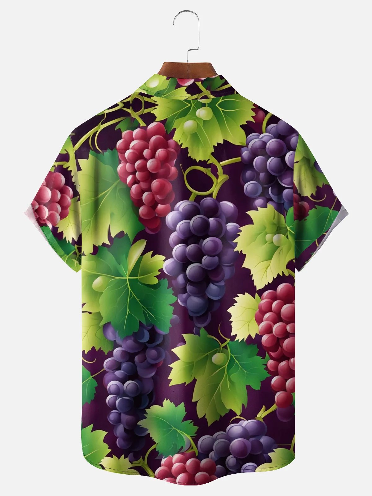 Moisture-wicking Fruit Grape Chest Pocket Hawaiian Shirt