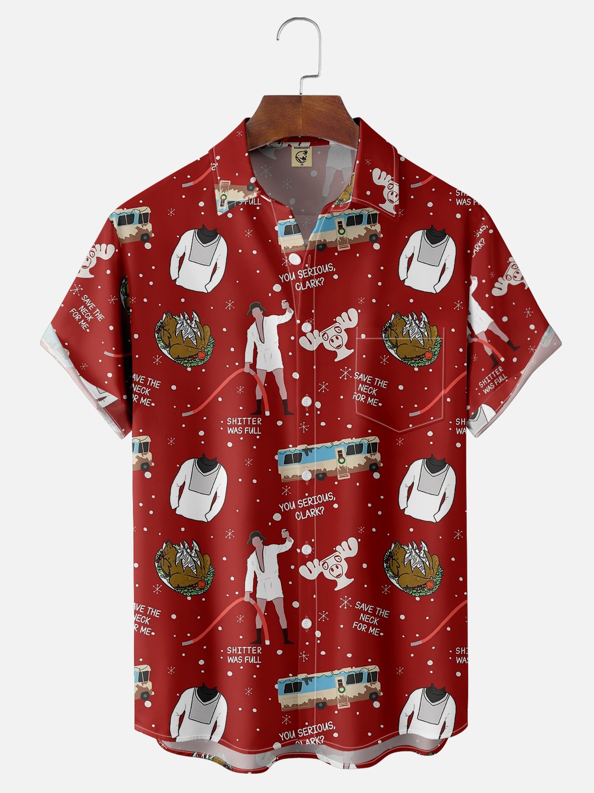 Moisture Wicking Christmas Chest Pocket Hawaiian Shirt