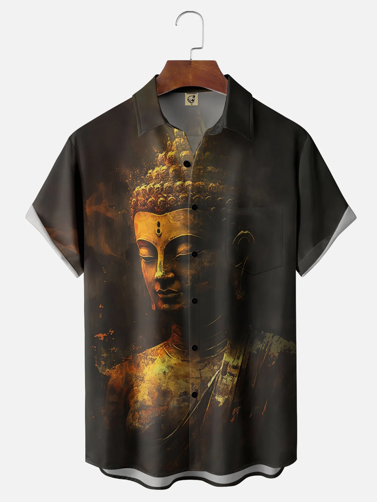 Moisture-wicking Religious Faith Avatar of Gautama Buddha Chest Pocket Casual Shirt