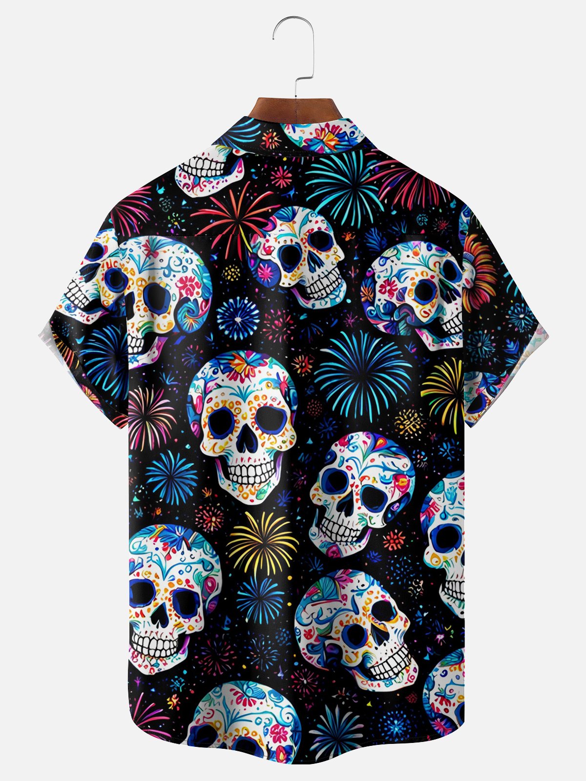 Moisture-wicking Day of the Dead Skeleton Chest Pocket Hawaiian Shirt