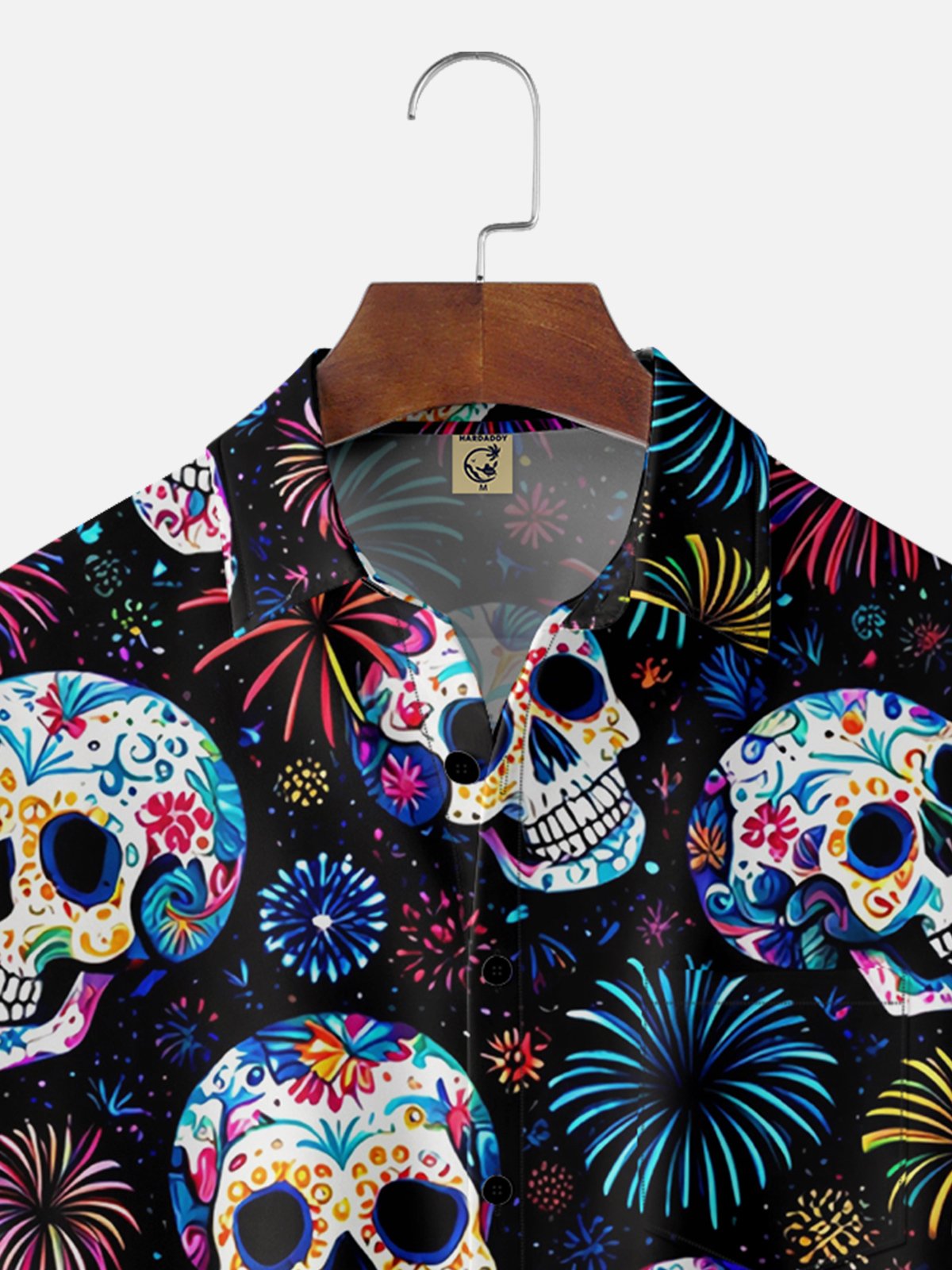 Moisture-wicking Day of the Dead Skeleton Chest Pocket Hawaiian Shirt