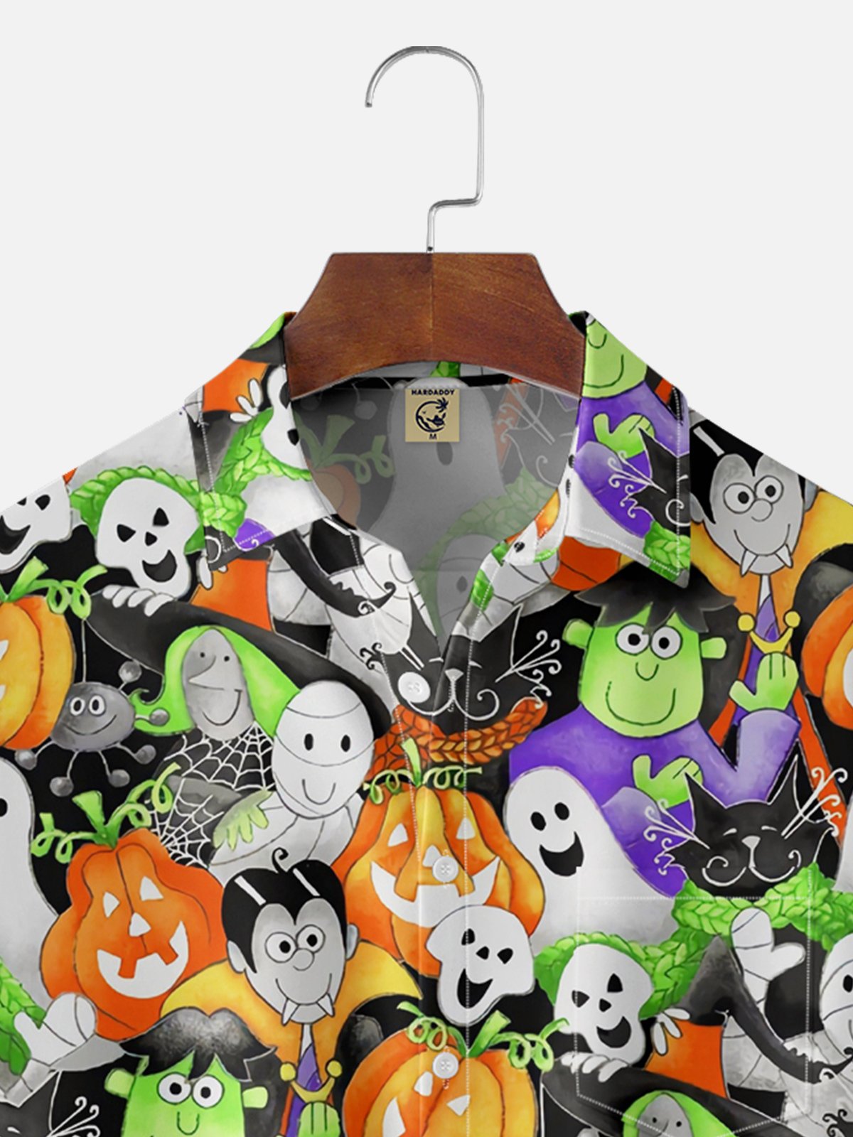 Moisture Wicking Halloween Pumpkin Ghost Spider Chest Pocket Hawaiian Shirt