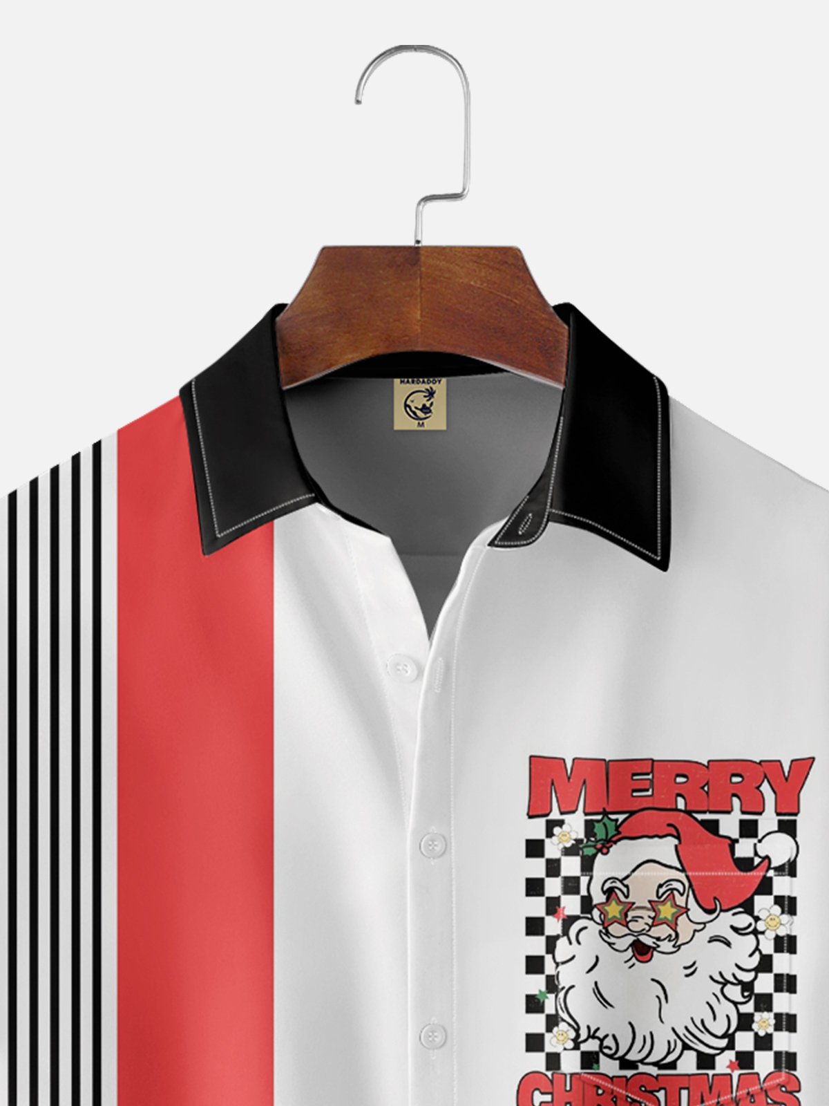 Moisture-wicking Christmas Santa Chest Pocket Bowling Shirt