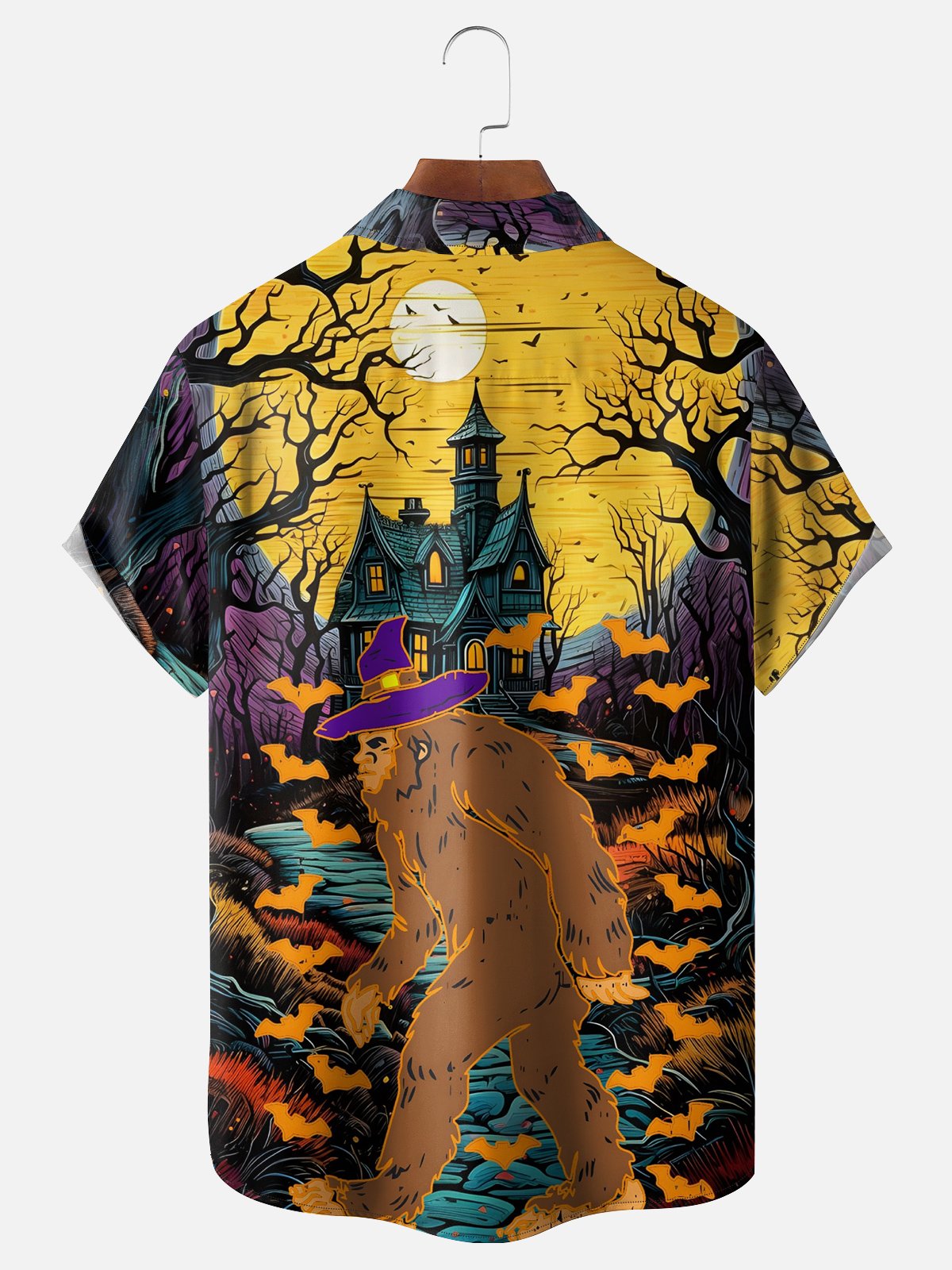 Moisture-wicking Halloween Bigfoot Chest Pocket Casual Shirt