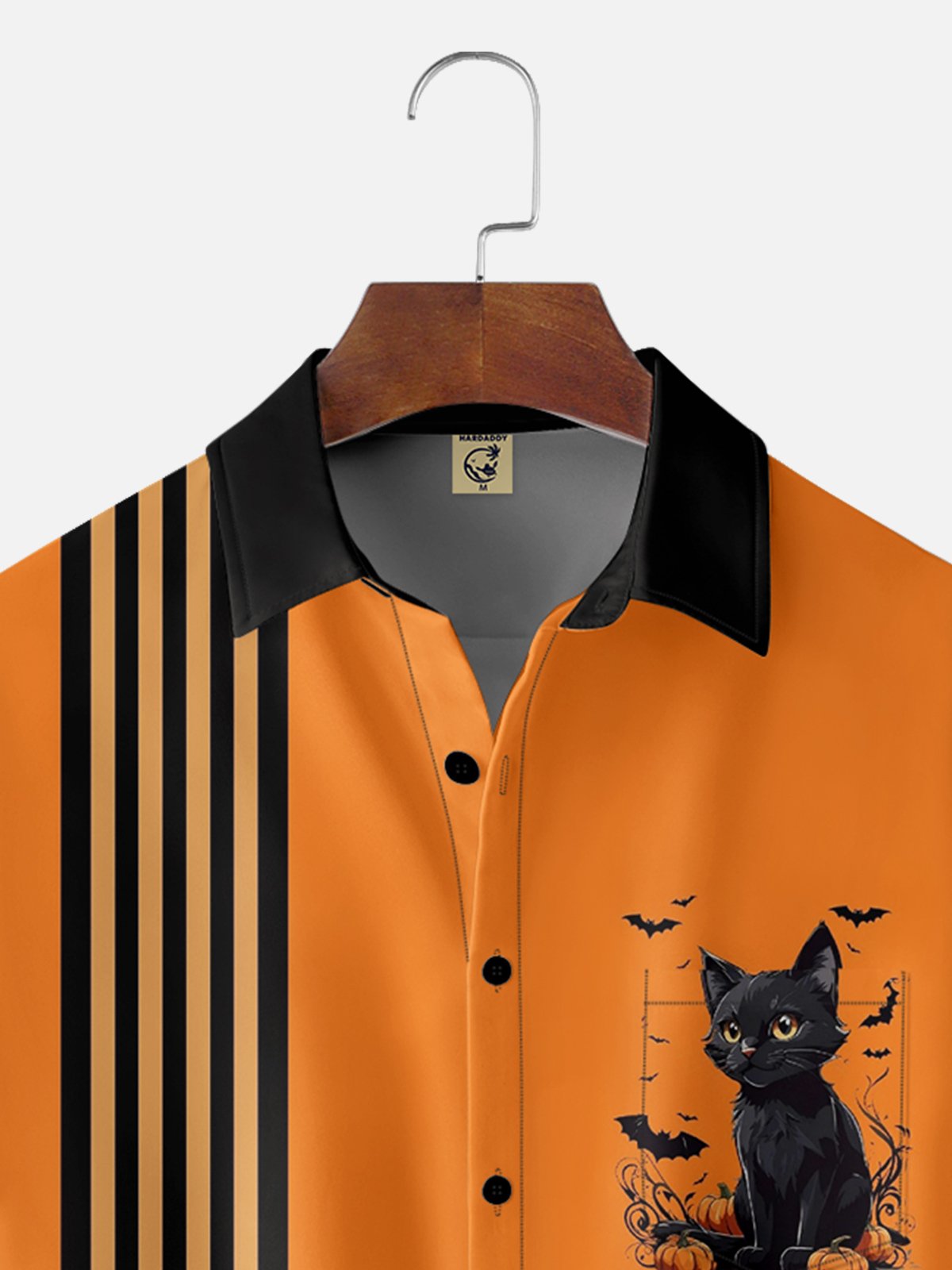 Moisture-wicking Halloween Cat Chest Pocket Bowling Shirt