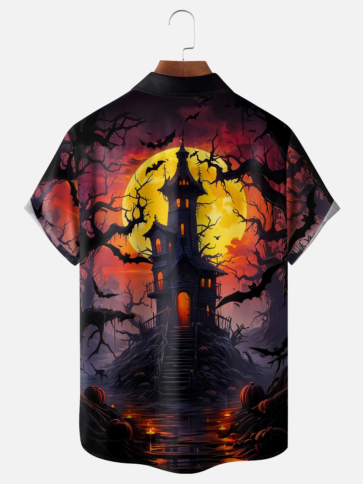 Moisture-wicking Halloween Pumpkin Chest Pocket Casual Shirt