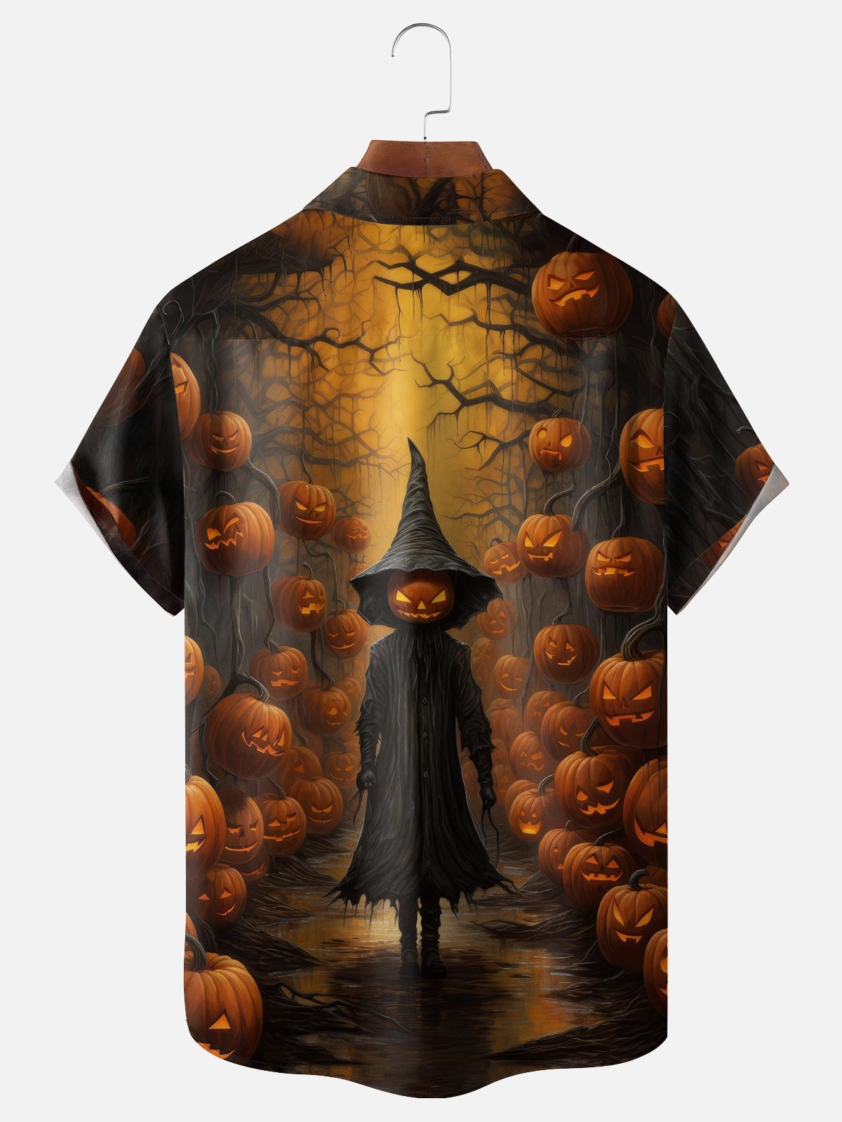 Moisture-wicking Halloween Pumpkin Chest Pocket Casual Shirt