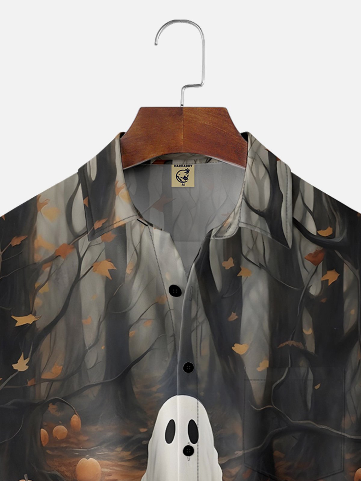 Moisture-wicking Halloween Pumpkin Ghost Chest Pocket Casual Shirt