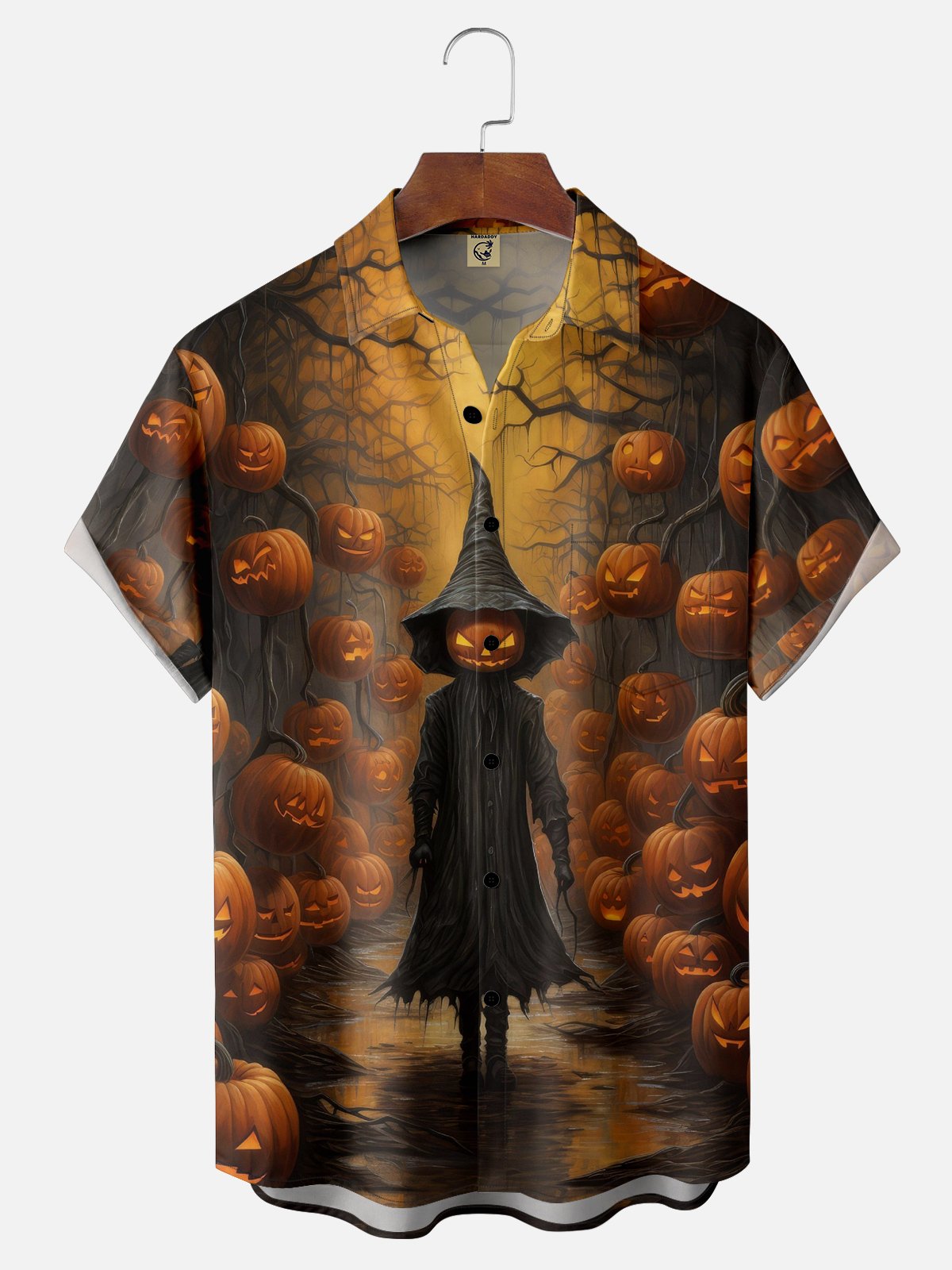 Moisture-wicking Halloween Pumpkin Chest Pocket Casual Shirt