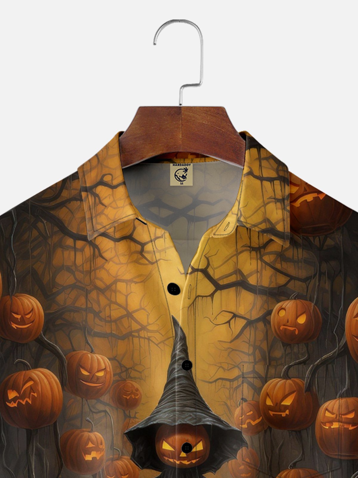 Moisture-wicking Halloween Pumpkin Chest Pocket Casual Shirt