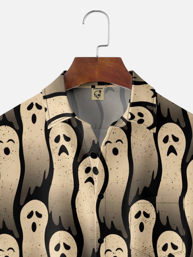 Tall Size Moisture-wicking Halloween Ghost Chest Pocket Casual Shirt