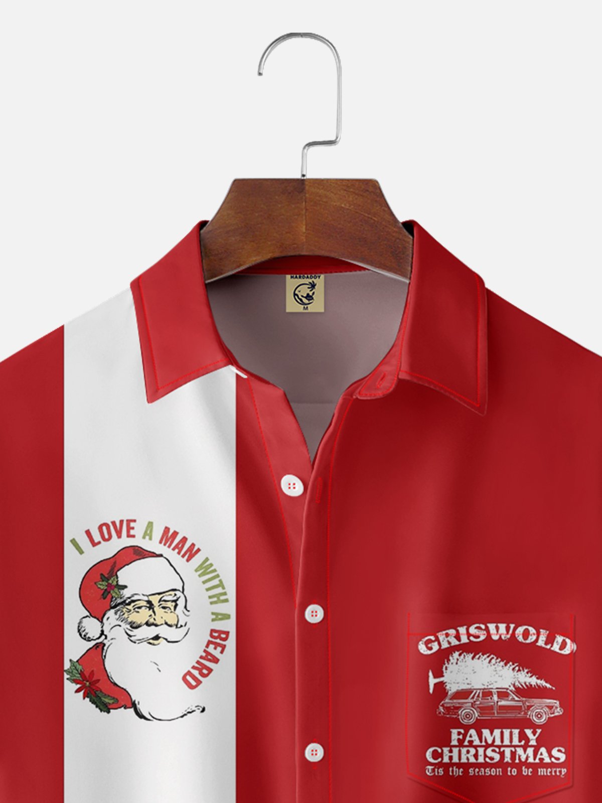 Moisture-wicking Breathable Christmas Santa Griswold Chest Pocket Bowling Shirt