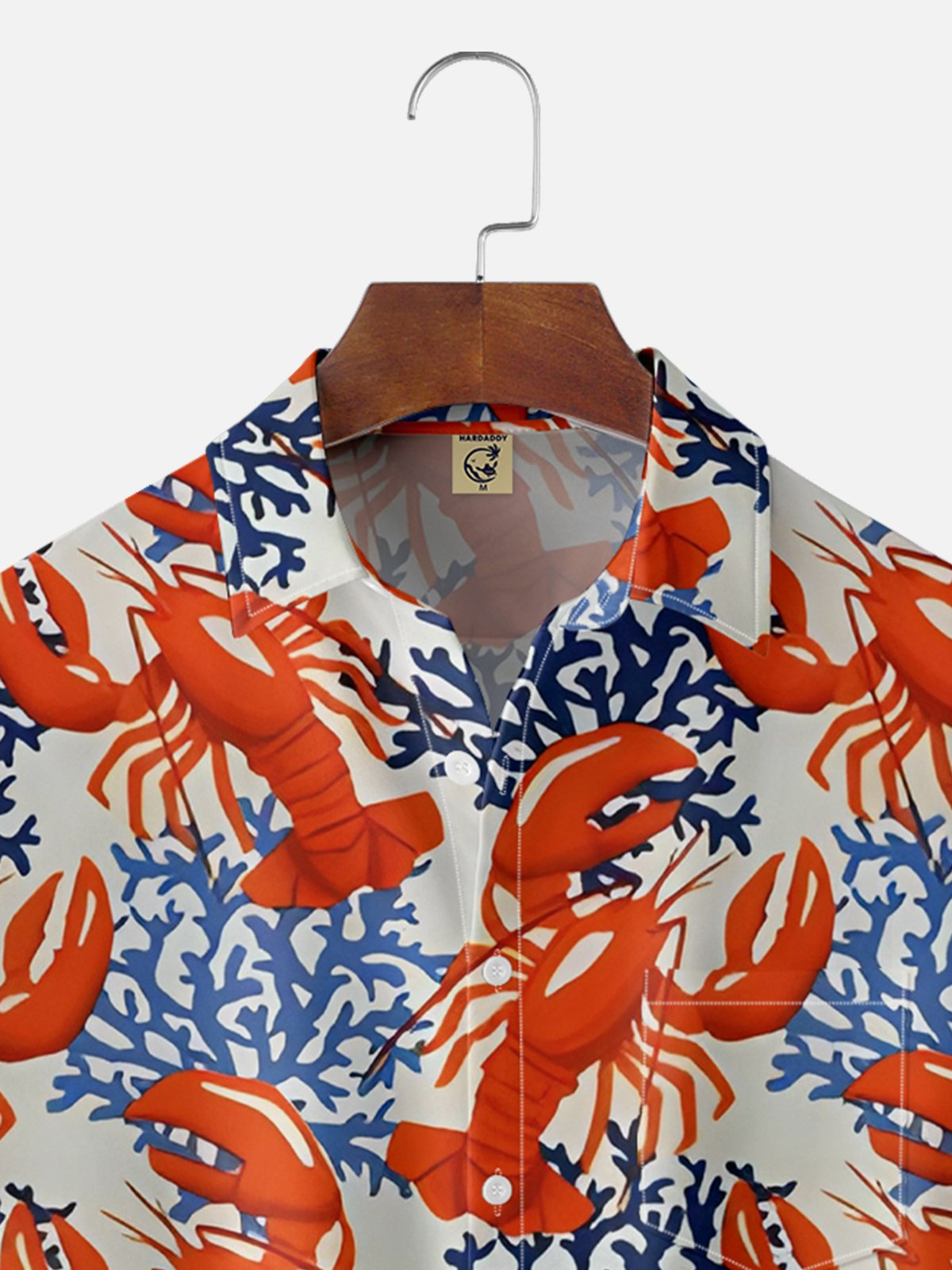 Moisture-wicking Sea Life Lobster Chest Pocket Hawaiian Shirt