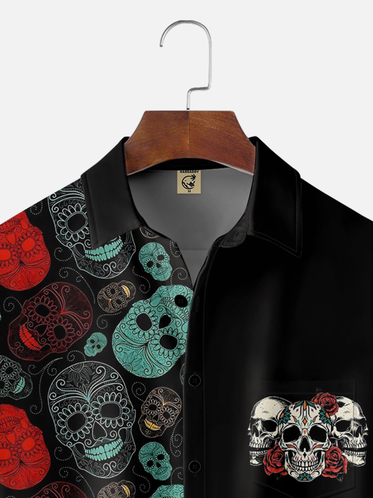 Moisture-wicking Day of the Dead Skull Chest Pocket Casual Shirt