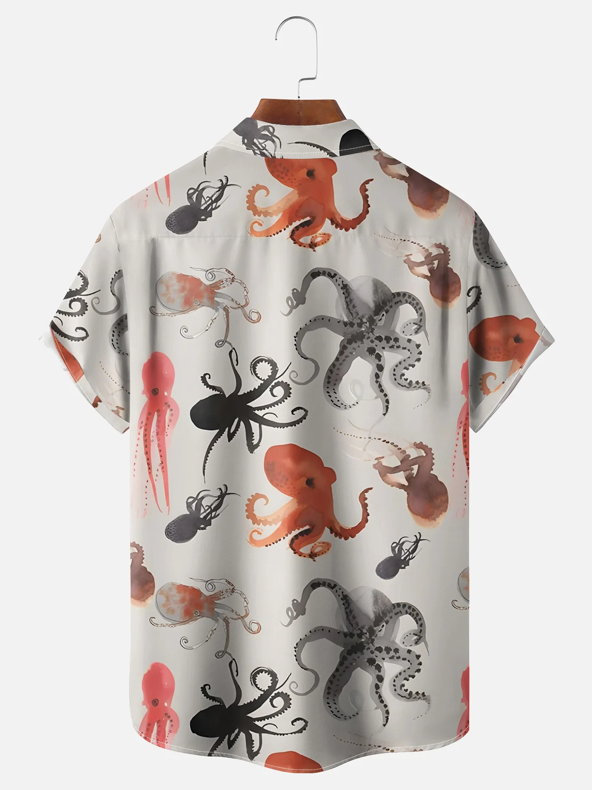 Moisture-wicking Sea Life Octopus Chest Pocket Hawaiian Shirt