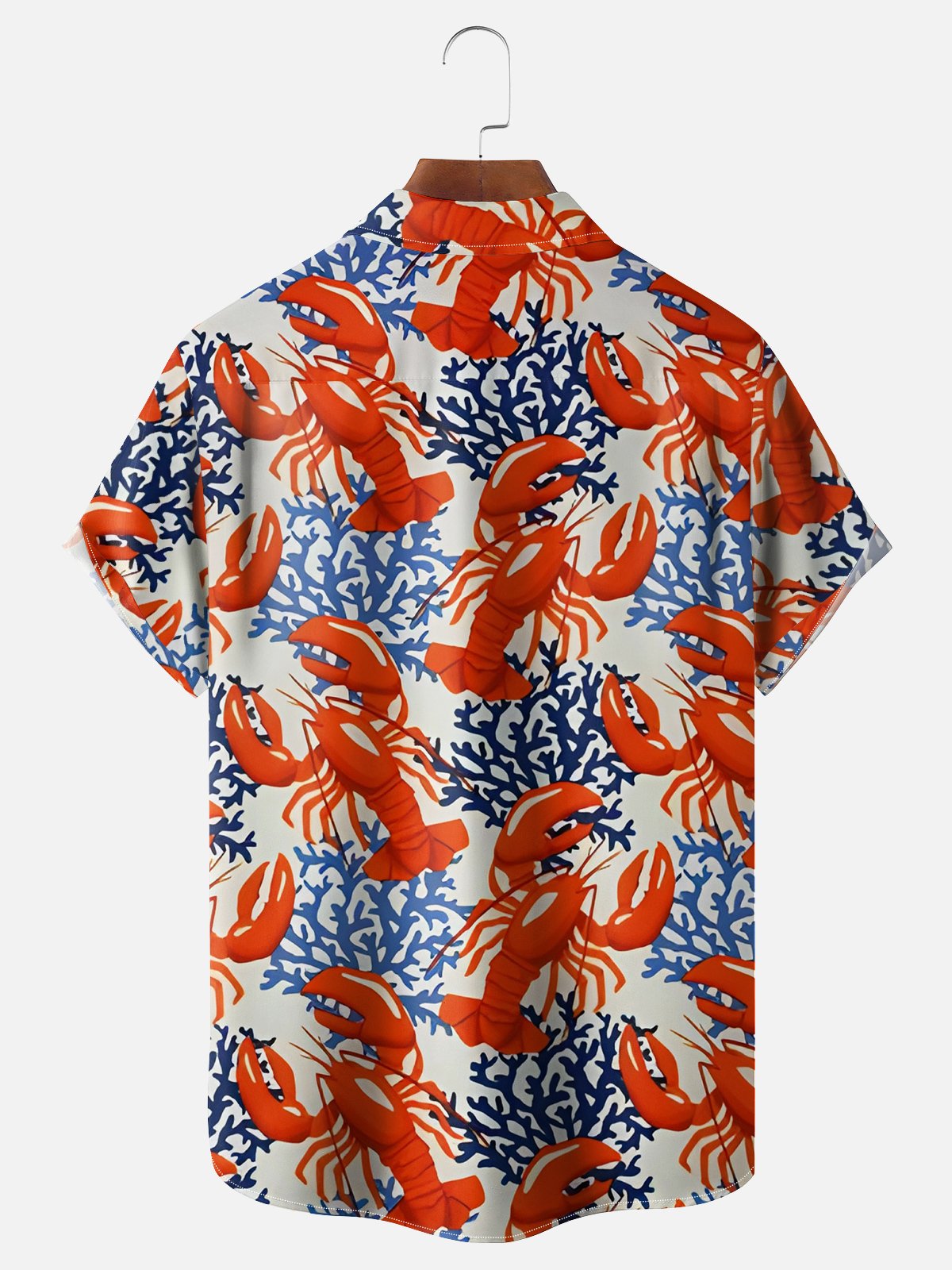 Moisture-wicking Sea Life Lobster Chest Pocket Hawaiian Shirt