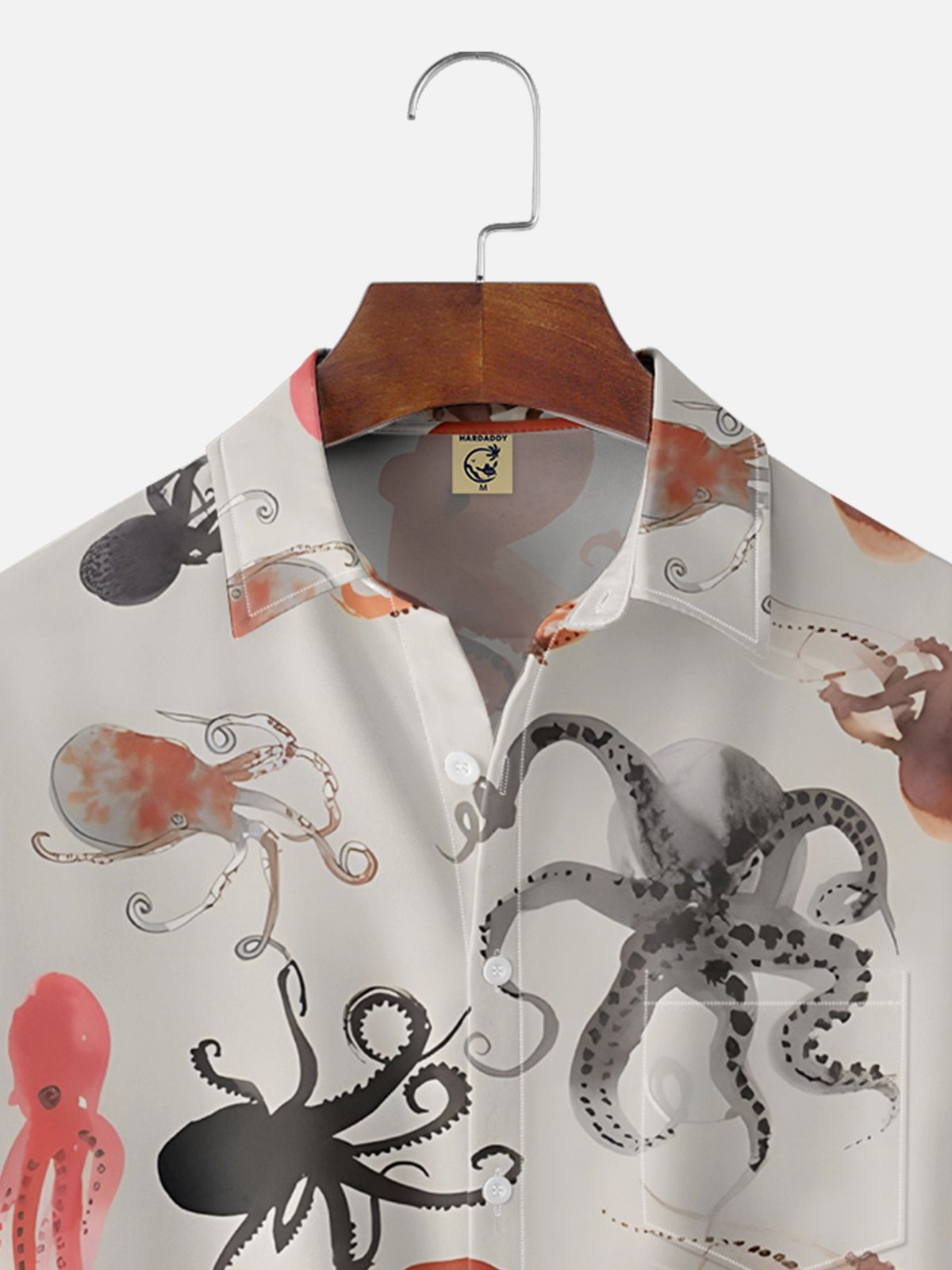 Moisture-wicking Sea Life Octopus Chest Pocket Hawaiian Shirt