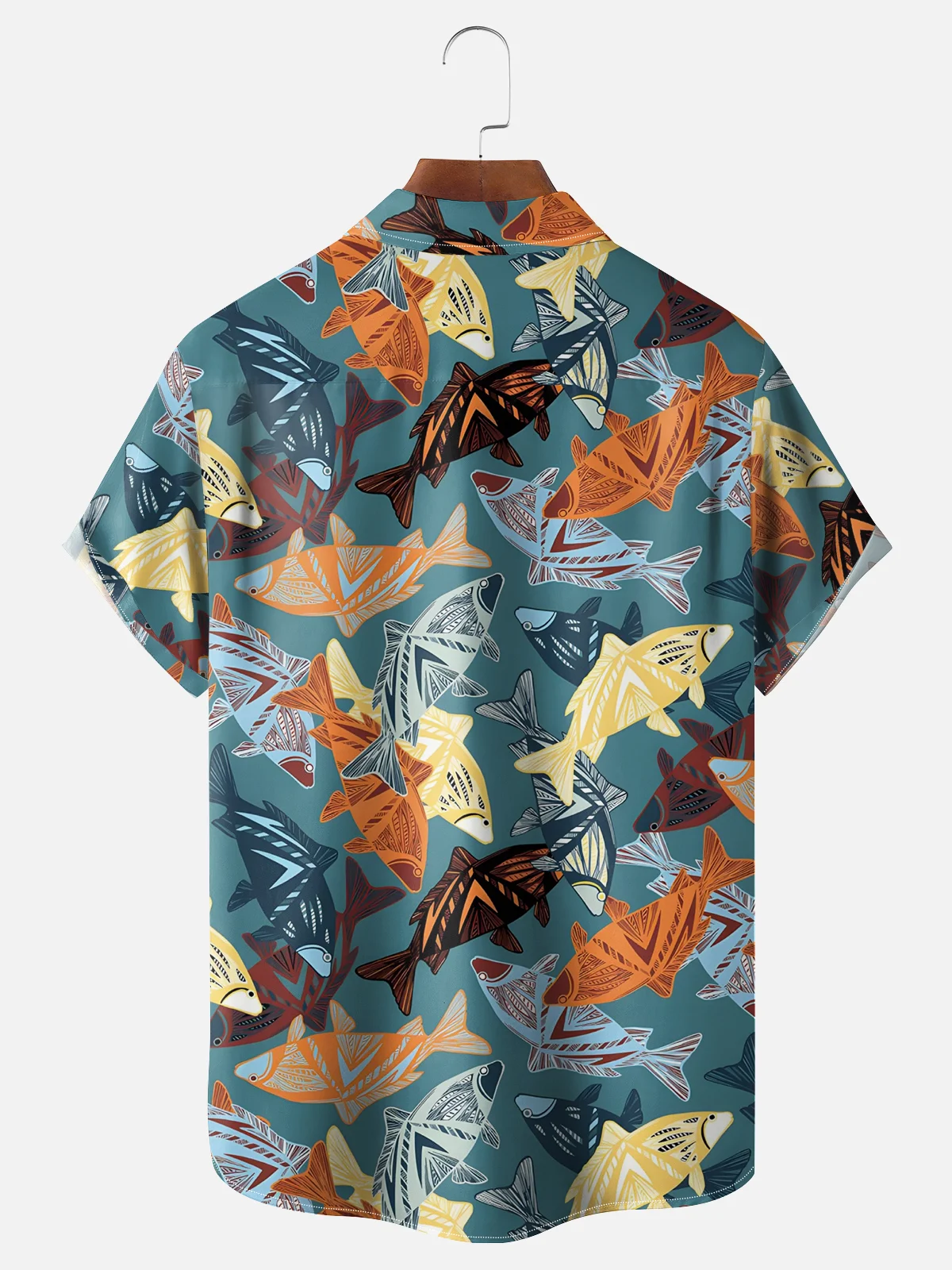 Moisture-wicking Sea Life Fish Chest Pocket Hawaiian Shirt