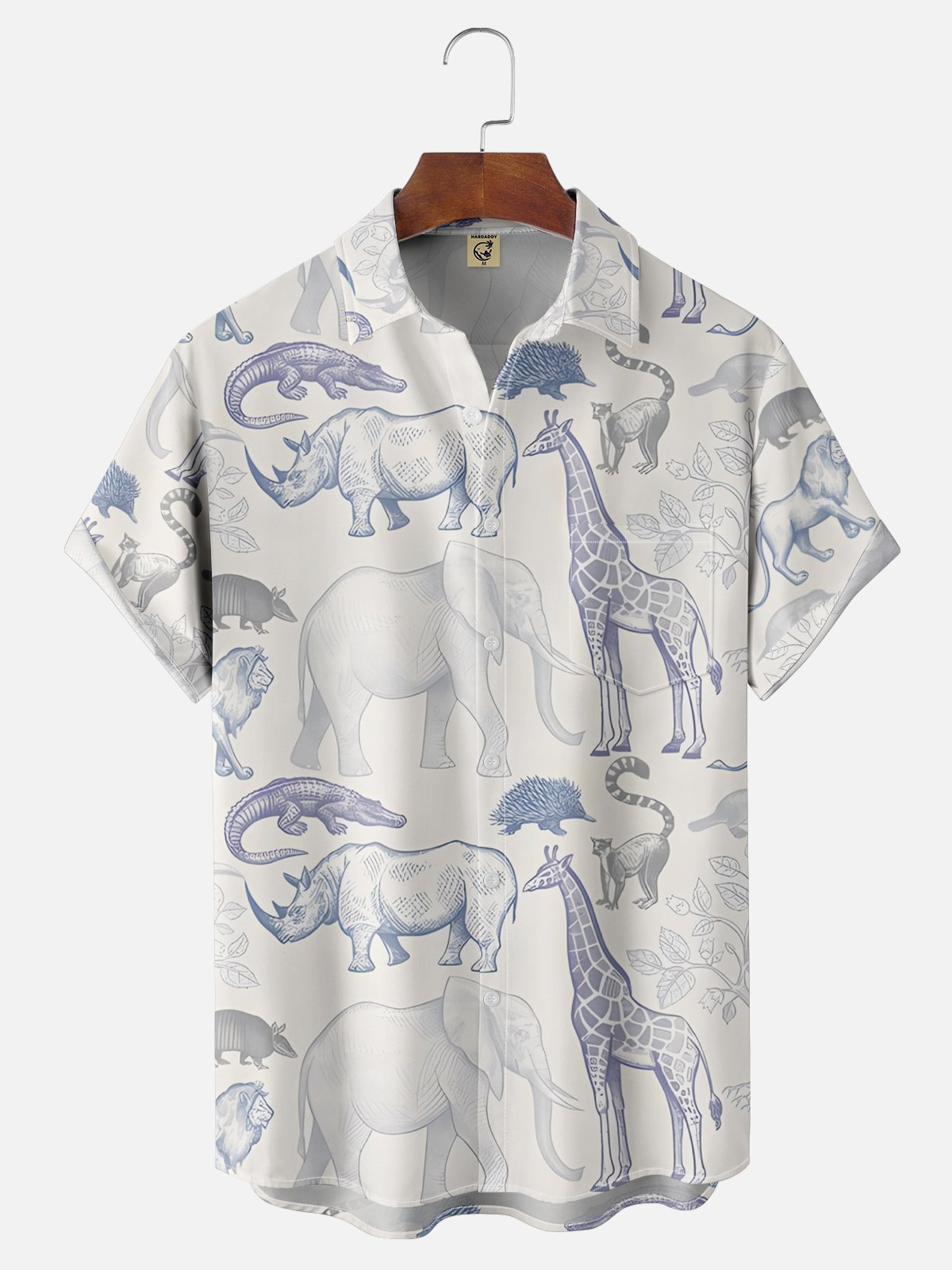 Moisture-wicking Animal Elephant Chest Pocket Casual Shirt