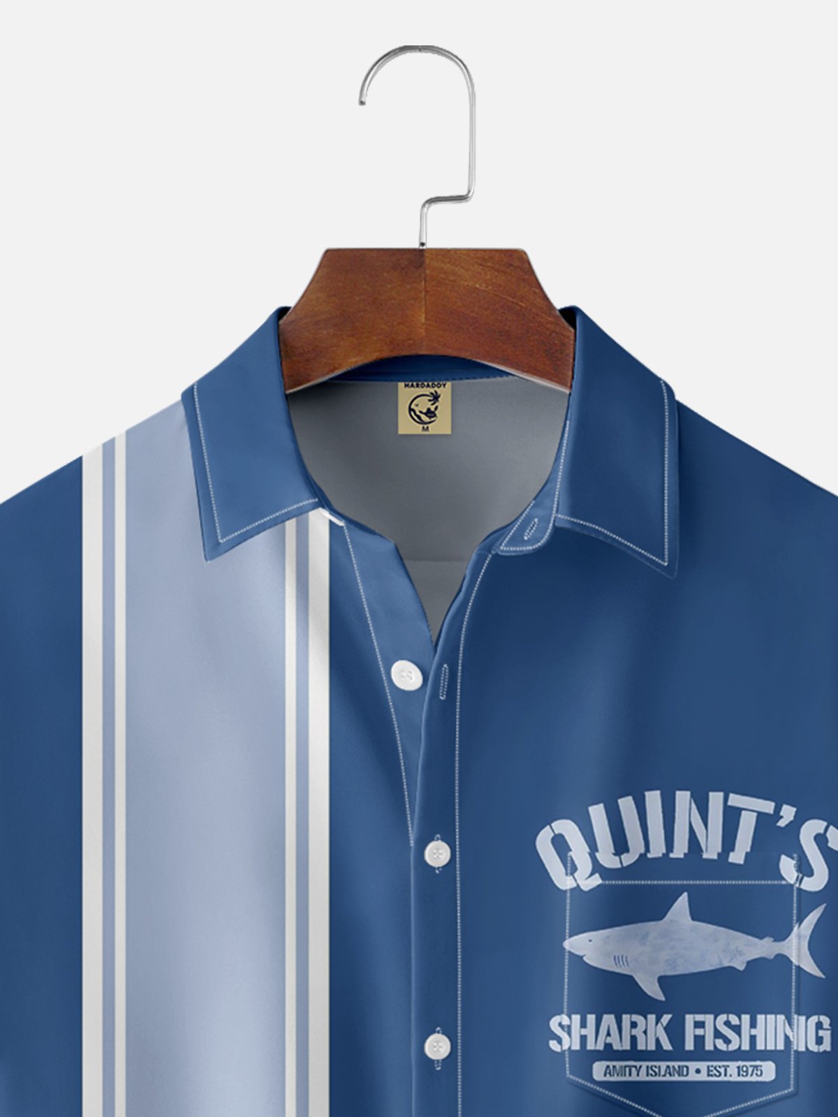 Moisture-wicking Quint's Shark Fishing Chest Pocket Bowling Shirt