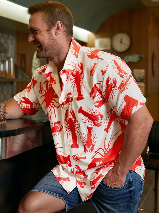 Hardaddy Lobster Chest Pocket Short Sleeve Hawaiian Shirt