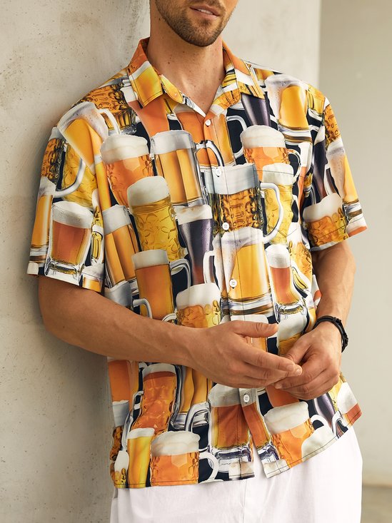 Hardaddy Beer Chest Pockets Short Sleeve Hawaiian Shirts