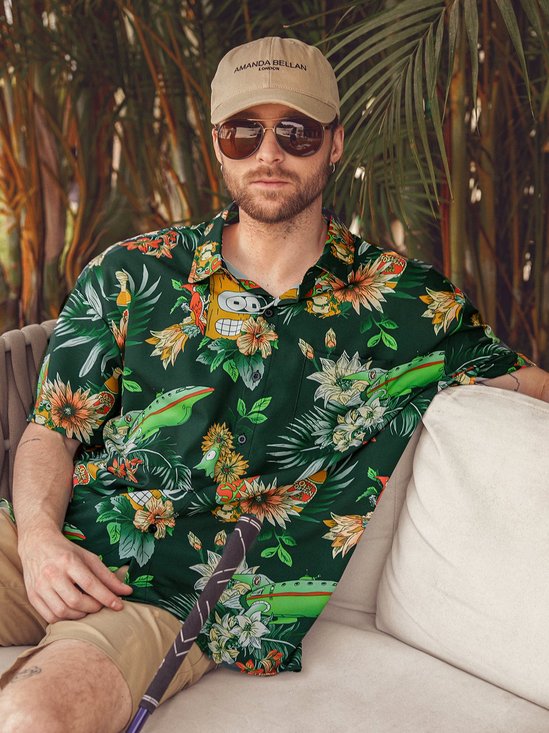 Hardaddy Botanical Drink Chest Pocket Short Sleeve Hawaiian Shirt